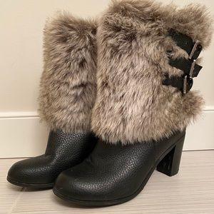 Faux fur and leather booties